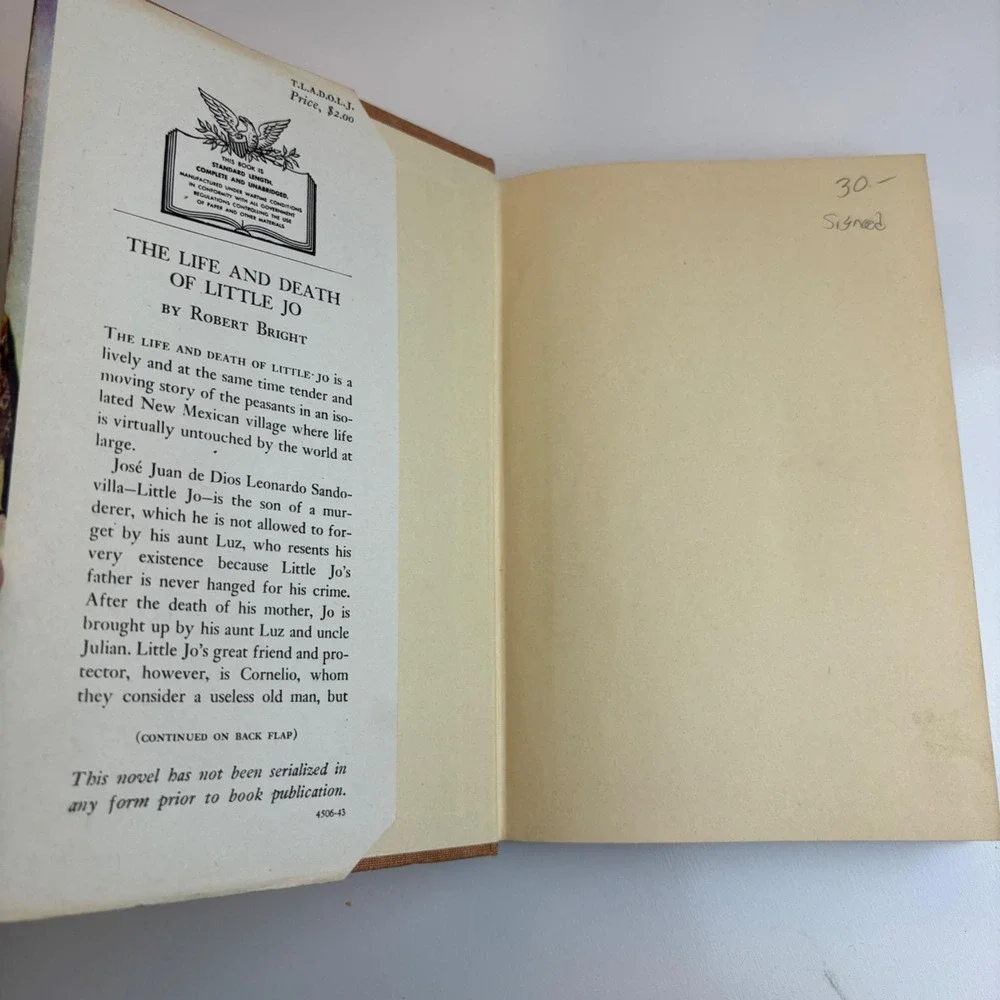 Signed 1st Edition‎ The Life And Death Of Little Jo Robert Bright 1944 HCDJ